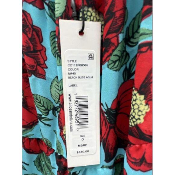 $440 NWT Alice + Olivia Beach Aqua Floral Mae Tiered Midi Maxi Dress Size 0 XS - Picture 6 of 8